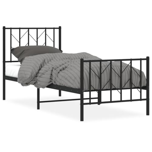 Natulvd Bettgestell aus Metall mit Kopfteil & Fußteil, Einfaches Plattformbett mit Lattenstütze, kein Boxspringbett erforderlich, für Schlafzimmer, Hotel (kleines Einzelbett, 75x190 cm, Schwarz) von Natulvd