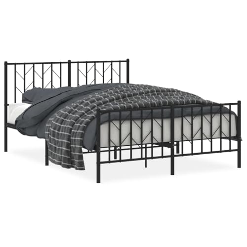 Natulvd Bettgestell aus Metall mit Kopfteil & Fußteil, Einfaches Plattformbett mit Lattenstütze, kein Boxspringbett nötig, für Schlafzimmer Hotel (Doppelbett, 135x190 cm, Schwarz) von Natulvd