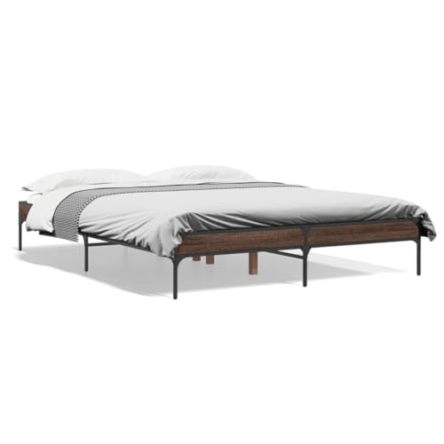 Natulvd Bettgestell aus brauner Eiche, 30 cm Höhe, mit Holzlattenstütze, Holz- und Metallbeinen, Bettgestell für 150 x 200 cm Matratze, kleines Queen-Size-Bett von Natulvd