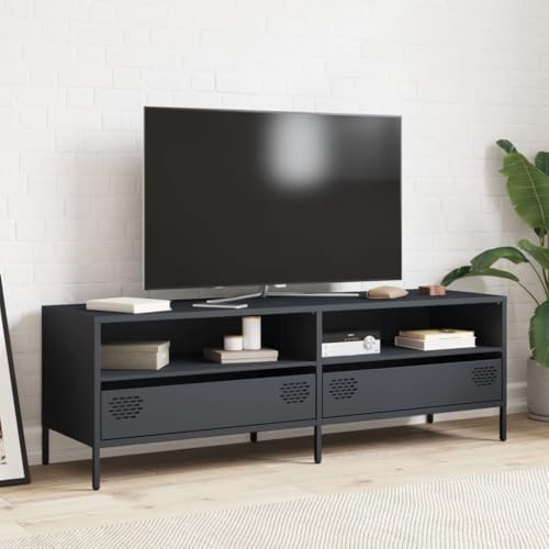 Natulvd Breiter TV-Standschrank mit 2 großen Schubladen, Stahlschrank TV-Einheit für bis zu 152.4 cm Fernseher mit offenen Fächern, 135 cm Industrie-TV-Schrank (Anthrazit) von Natulvd