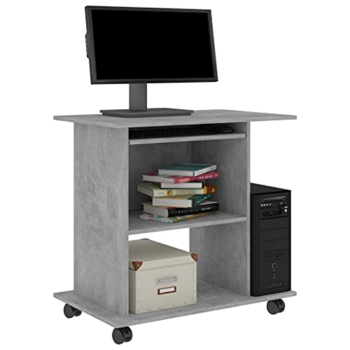 Natulvd Computertisch mit Tastaturablage und Rollen, Mehrzweck-Schreibtisch für Heimbüro, moderner stabiler Arbeitszimmer-Schreibtisch – Rustikales Grau von Natulvd