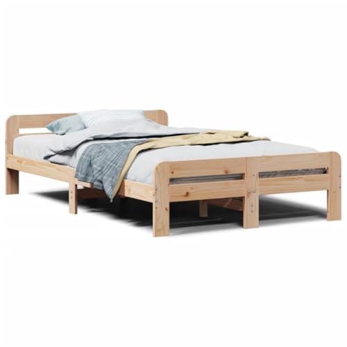 Natulvd Doppelbett Bettgestell 135x190 cm Vollholzbett 27 cm Höhe Holzplattformbett Bettgestell mit kurzem Kopfteil & Fußteil (Braun) von Natulvd