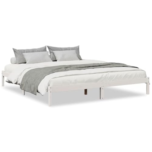 Natulvd Einfache Plattform-Bettgestelle mit Stauraum unter dem Bett, 200 x 220 cm, Super-King-Size-Bett, stabiles Plattform-Bettgestell mit Lattenstütze, Weiß von Natulvd