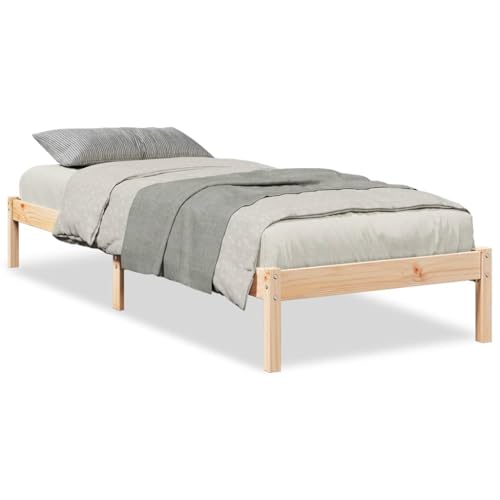 Natulvd Einfache Plattform-Bettrahmen mit Stauraum unter dem Bett, 100 x 220 cm, Einzelbett, Kiefernholz, stabiles Plattform-Bettgestell mit Lattenstütze, Braun von Natulvd