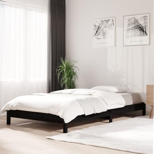 Natulvd Einfaches Bettgestell, stapelbares Plattform-Bettgestell mit starker Holzleisten-Unterstützung, kein Boxspringbett nötig, 75x190 cm (kleines Einzelbett, Schwarz) von Natulvd