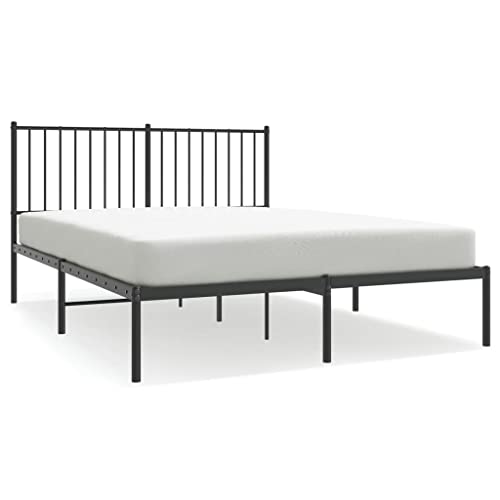 Natulvd Einfaches Metall-Bettgestell, Doppel-Plattformbett mit Kopfteil und Lattenstütze, kein Boxspringbett erforderlich, für Schlafzimmer, Kinder, Studenten, Jugendliche (140 x 200 cm, Schwarz) von Natulvd