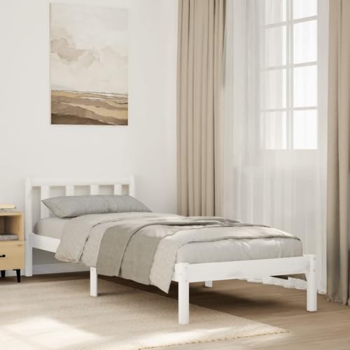 Natulvd Einzelbettgestell - für 90x220 cm Matratze - 31 cm Höhe mit Kopfteil, Plattformbettgestell mit Stauraum unter dem Bett (Weiß) von Natulvd