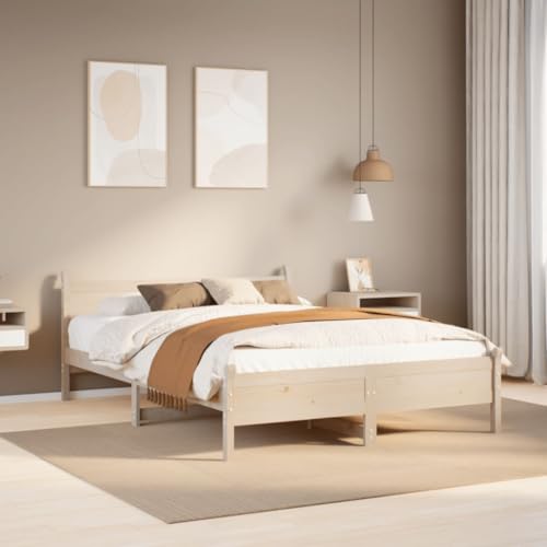 Natulvd Farmhouse Bettgestell - Für 140x200 cm Matratze - Doppelbett Holz Plattformbett Bettgestell mit Kopfteil und extra Beinstütze, kein Boxspring erforderlich (Braun) von Natulvd