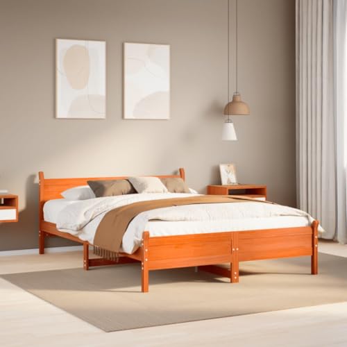 Natulvd Farmhouse Bettgestell - Für 150x200 cm Matratze - Kleines Queen Holz Plattformbettgestell mit Kopfteil und extra Beinstütze, kein Boxspring erforderlich (Wax Wax Brown) von Natulvd