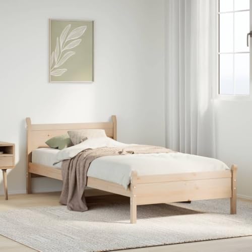 Natulvd Farmhouse Bettrahmen - Für 75x190 cm Matratze - Kleines Einzelbett Holz Plattformbett Bettgestell mit Kopfteil und extra Beinstütze, Kein Boxspring erforderlich (Braun) von Natulvd