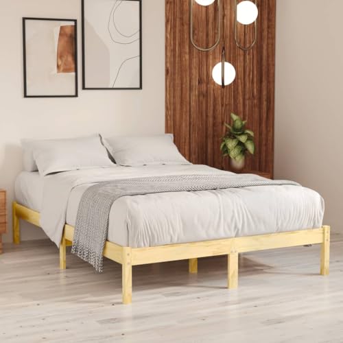 Natulvd Holzbettrahmen, einfaches Plattformbett mit Lattenstütze, kein Boxspringbett erforderlich (Braun, Doppelbett, 140 x 200 cm) von Natulvd