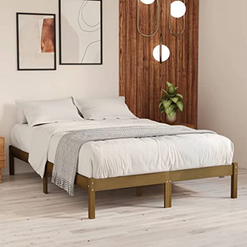 Natulvd Holzbettrahmen, einfaches Plattformbett mit Lattenstütze, kein Boxspringbett erforderlich (Honigbraun, Super-King, 200 x 200 cm) von Natulvd