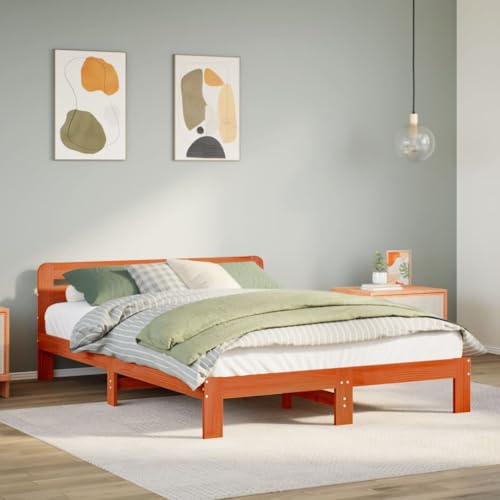 Natulvd Holzbettrahmen - 27 cm Höhe - für 160x200 cm Matratze - Holzplattformbettgestell mit Kopfteil - kein Boxspring nötig (Queen, Wax Wax Brown) von Natulvd