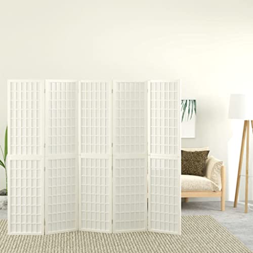 Natulvd Japanischer Raumteiler 5 Paneele Faltschirm Wand Raumteiler Trennwand für Büro, Balkon, Schlafzimmer, 200x170cm (Weiß) von Natulvd