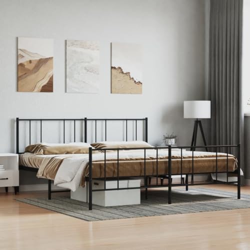 Natulvd Kingsize-Bettgestell mit Kopfteil & Fußteil, Plattformbettrahmen aus Metall, kein Boxspringbett nötig, Stützleiste, Industriestil (180x200 cm) von Natulvd