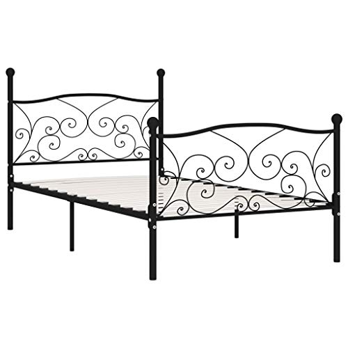 Natulvd Klassisches Bettgestell 100x200 cm Metall Art Bettgestell mit Kopfteil und Fußteil, Einfache Montage, kein Boxspring nötig, Schwarz, Einzelbett Natulvd Klassisches Bettgestell 100x200 cm Metall Art Bettgestell mit Kopfteil und Fußteil, Einfache Montage, kein Boxspring nötig, Schwarz, Einzelbett von Natulvd