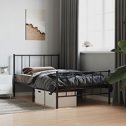 Natulvd Kleines Einzelbettgestell mit Kopfteil & Fußteil, Plattformbettgestell aus Metall, kein Boxspringbett nötig, Stützlatte, Industriestil (75x190 cm) von Natulvd