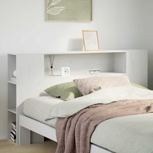 Natulvd Kopfteil aus Holz, 82 cm Höhe, Bücherregal-Stil, Kopfteil mit offenen Regalen & seitlichen Ablagen für Full/Queen/King Size, Weiß (156 x 82 cm) von Natulvd