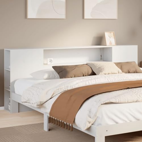 Natulvd Kopfteil aus Holz, 82 cm Höhe, Bücherregal-Stil, Kopfteil mit offenen Regalen & seitlichen Ablagen für Full/Queen/King Size, Weiß (206 x 82 cm) von Natulvd