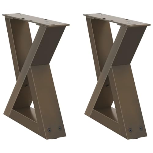 Natulvd Metall-Tischbeine 30 cm, X-förmige Schreibtischbeine mit verstellbaren Füßen, Matte, robuste industrielle Möbelbeine für Esstisch, Schreibtisch, 2er-Set, Braun (30 x 30 cm) von Natulvd