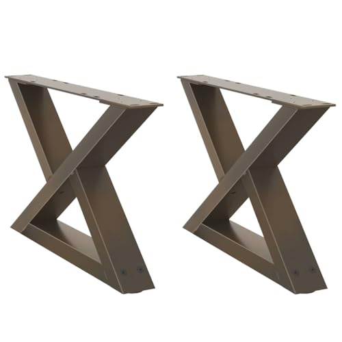 Natulvd Metall-Tischbeine 30 cm, X-förmige Schreibtischbeine mit verstellbaren Füßen, Matte, robuste industrielle Möbelbeine für Esstisch, Schreibtisch, 2er-Set, Braun (50 x 30 cm) von Natulvd
