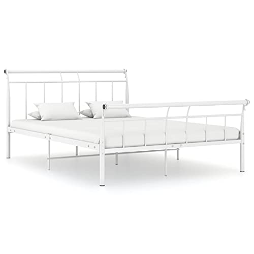 Natulvd Metallbettrahmen, Stabiles Plattformbett mit Metal Art Kopfteil/Fußteil/Lattenstütze/Kein Boxspringbett nötig, Doppelbett (Weiß, 140x200 cm) von Natulvd