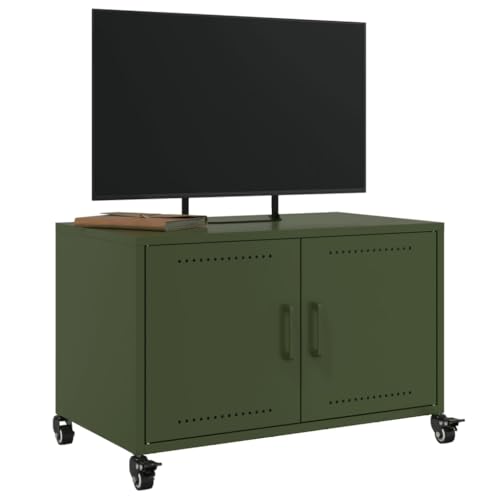 Natulvd Mobiler TV-Ständer, Stahl Entertainment Center mit 2 Türen und Rädern, industrieller TV-Schrank mit Stauraum für Wohnzimmer (Grün) von Natulvd