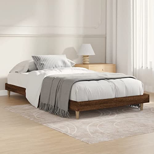 Natulvd Niedriges Bein, Plattform-Bettgestell, 100 x 200 cm, Einzelbettgestell mit stabiler Lattenstütze, japanischer Stil, kein Boxspringbett erforderlich (braune Eiche) von Natulvd