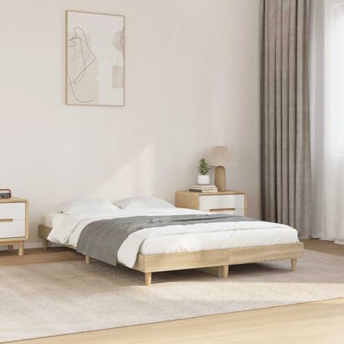 Natulvd Niedriges Bein, Plattform-Bettgestell, 120 x 200 cm, kleines Doppelbett, massives Bettgestell mit stabiler Lattenstütze, japanischer Stil, kein Boxspringbett erforderlich (Braun) von Natulvd