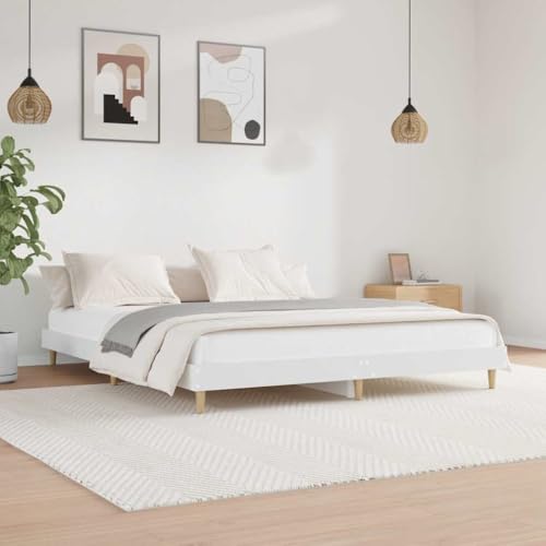 Natulvd Niedriges Bein, Plattform-Bettgestell, 120 x 200 cm, kleines Doppelbett, massives Bettgestell mit stabiler Lattenstütze, japanischer Stil, kein Boxspringbett erforderlich (Weiß) von Natulvd