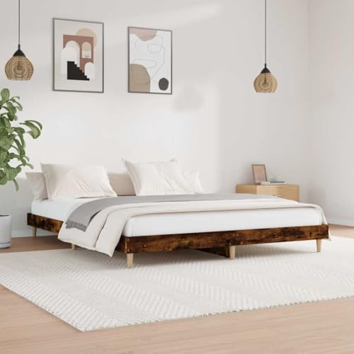 Natulvd Niedriges Bein, Plattform-Bettgestell, 120 x 200 cm, kleines Doppelbett, massives Bettgestell mit stabiler Lattenstütze, japanischer Stil, kein Boxspringbett erforderlich (rustikal) von Natulvd