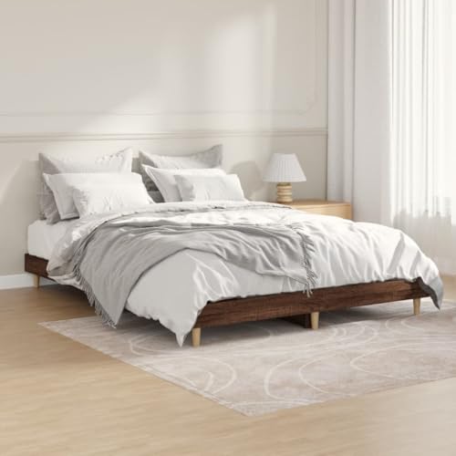 Natulvd Niedriges Bein, Plattform-Bettgestell, 140 x 190 cm, doppeltes massives Bettgestell mit stabiler Lattenstütze, japanischer Stil, kein Boxspringbett erforderlich (braune Eiche) von Natulvd