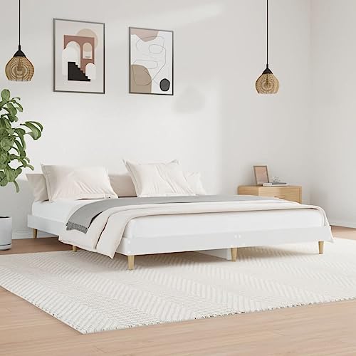 Natulvd Niedriges Bein, Plattform-Bettgestell, 140 x 200 cm, Doppelbett, massives Bettgestell mit stabiler Lattenstütze, japanischer Stil, kein Boxspringbett erforderlich (Weiß) von Natulvd