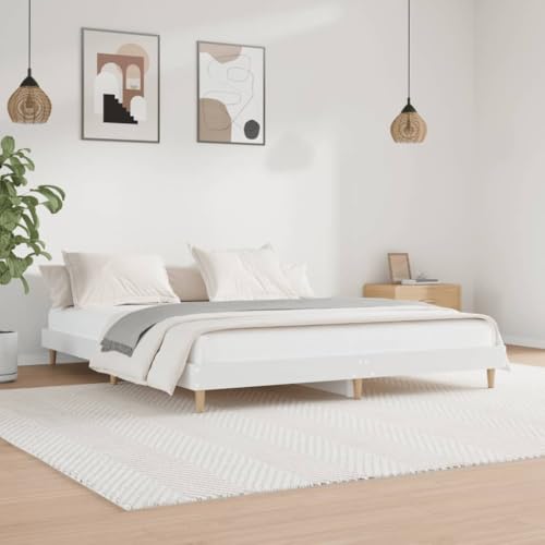 Natulvd Niedriges Bein, Plattform-Bettgestell, 180 x 200 cm, Kingsize-Bettgestell mit stabiler Lattenstütze, japanischer Stil, kein Boxspringbett erforderlich (Weiß) von Natulvd