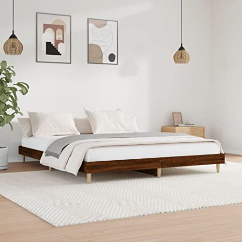 Natulvd Niedriges Bein, Plattform-Bettgestell, 200 x 200 cm, Super-King-Size-Bett, massives Bettgestell mit stabiler Lattenstütze, japanischer Stil, kein Boxspringbett erforderlich (braune Eiche) von Natulvd