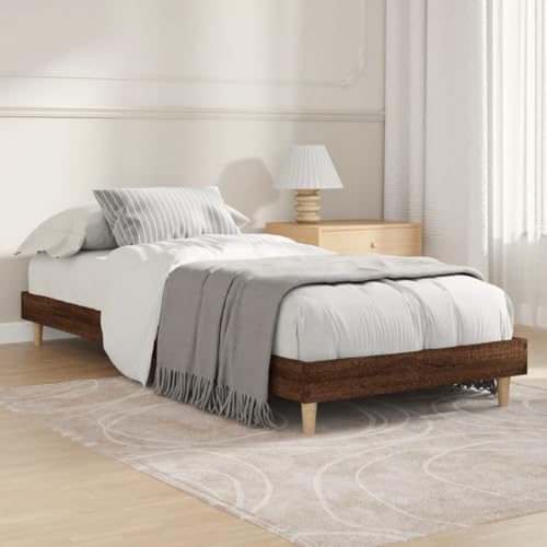 Natulvd Niedriges Bein, Plattform-Bettgestell, 75 x 190 cm, kleines Einzelbett, massives Bettgestell mit stabiler Lattenstütze, japanischer Stil, kein Boxspringbett erforderlich (braune Eiche) von Natulvd