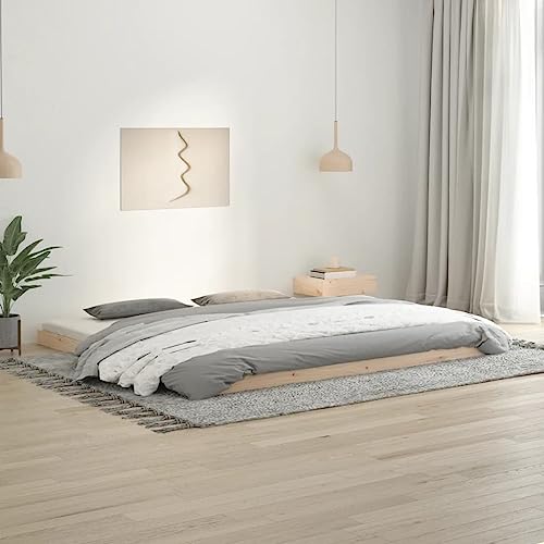 Natulvd Niedriges Plattform-Bettgestell, Super-Kingsize-Bettgestell mit stabiler Lattenstütze, japanischer Stil, kein Boxspringbett erforderlich (Braun, 200 x 200 cm) von Natulvd