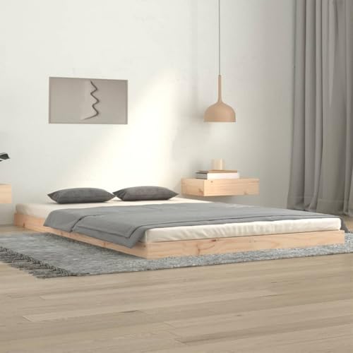Natulvd Niedriges Plattform-Bettgestell, kleines Doppelboden-Bettgestell mit stabiler Lattenstütze, japanischer Stil, kein Boxspringbett erforderlich (Braun, 120 x 200 cm) von Natulvd