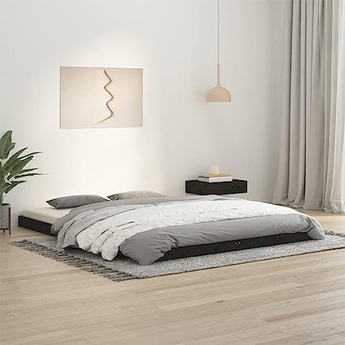 Natulvd Niedriges Plattform-Bettgestell, kleines Queen-Size-Bettgestell mit stabiler Lattenstütze, japanischer Stil, kein Boxspringbett erforderlich (Schwarz, 150 x 200 cm) von Natulvd