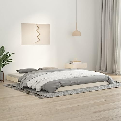 Natulvd Niedriges Plattform-Bettgestell, kleines Queen-Size-Bettgestell mit stabiler Lattenstütze, japanischer Stil, kein Boxspringbett erforderlich (Weiß, 150 x 200 cm) von Natulvd