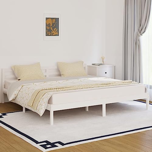 Natulvd Pinewood Plattform-Bettgestell, Super-King-Size-Bett, Holz-Bettgestell mit einfachem Kopfteil und starker Lattenstütze, kein Boxspringbett erforderlich (200 x 200 cm, Weiß) von Natulvd