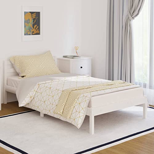 Natulvd Pinewood Plattform-Bettgestell Einzelbett Holz Bettgestell mit einfachem Kopfteil & starker Lattenstütze, kein Boxspringbett erforderlich (100x200 cm, Weiß) von Natulvd