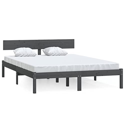 Natulvd Plattform-Bettgestell, Super-King-Size-Bett, mit rustikalem, einfachem Holzkopfteil, starke Lattenstütze, kein Boxspringbett erforderlich (200 x 200 cm, Grau) von Natulvd