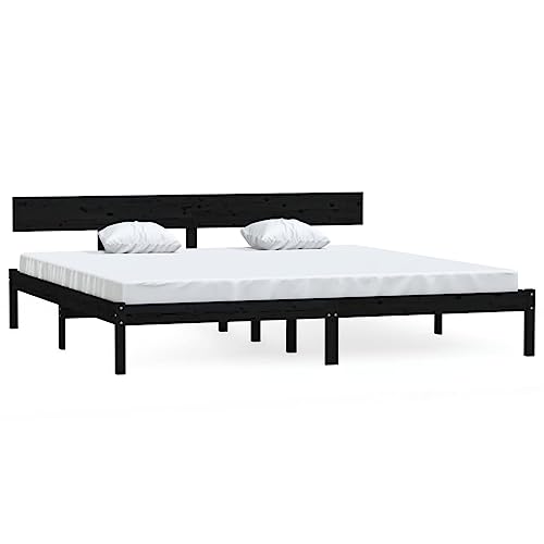 Natulvd Plattform-Bettgestell King Size mit rustikalem, einfachem Holzkopfteil, starke Lattenstütze, kein Boxspringbett erforderlich (180x200 cm, Schwarz) von Natulvd