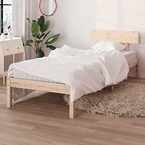 Natulvd Plattform-Bettgestell Kleine Einzelgröße mit rustikalem, einfachem Holzkopfteil, starker Lattenstütze, kein Boxspringbett erforderlich (90x200 cm, Braun) von Natulvd