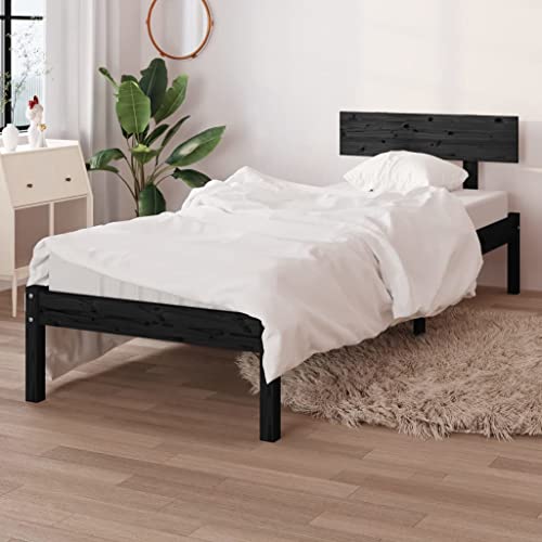 Natulvd Plattform-Bettgestell Kleine Einzelgröße mit rustikalem, einfachem Holzkopfteil, starker Lattenstütze, kein Boxspringbett erforderlich (90x200 cm, Schwarz) von Natulvd
