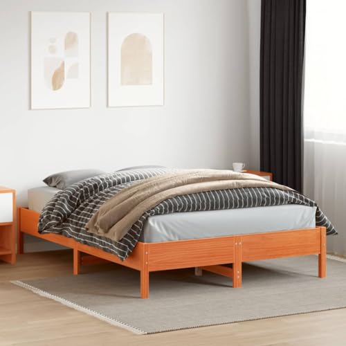 Natulvd Plattformbett Bettgestell 120x200 cm kleines Doppelbett Massivholz Kiefernholz Bettgestell mit Lattenrost kein Boxspring nötig (Waxbraun) von Natulvd