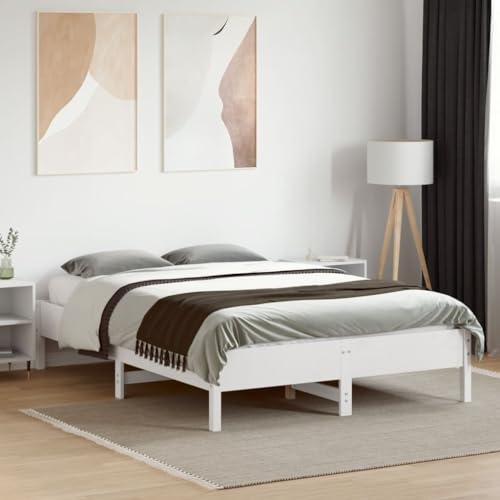 Natulvd Plattformbettgestell 135x190 cm Doppelbett Massivholz Kiefernholz Bettgestell mit Lattenrost ohne Boxspring (Weiß) von Natulvd