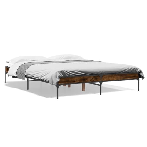 Natulvd Rustikales Plattform-Bettgestell, 30 cm Höhe, mit Holzlattenstütze, Holz- und Metallbeinen, Bettgestell für 140 x 200 cm Matratze, Doppelbett von Natulvd