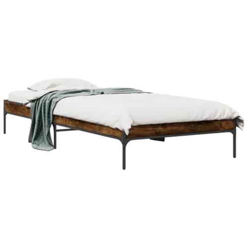 Natulvd Rustikales Plattform-Bettgestell – 30 cm Höhe mit Holzlattenstütze, Holz & Metallbeinen – Bettgestell für 90x200 cm Matratze – kleines Einzelbett von Natulvd